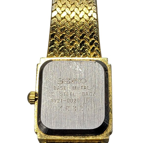 Seiko Galaxy Ladies Tank Watch VTG 1992 Gold Plated Black Dial 20mm 6" Mesh Band - Picture 14 of 16